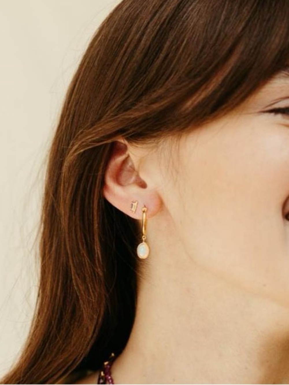 New Anthropologie x Sierra Winter Moonflower Opal Drop Hoop Earrings - Picture 3 of 7